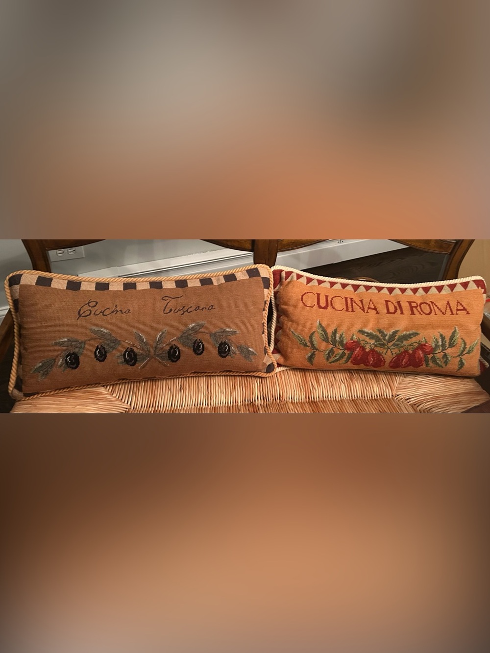 Set of 2 Italian theme embroidered lumbar pillows